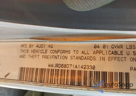 2001 Audi S4 2.7T from USA, damaged, VIN WAURD68D71A142330